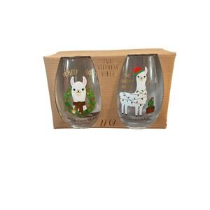 Melwood Set of Two Stemeless Llama Wine Glasses 22 oz